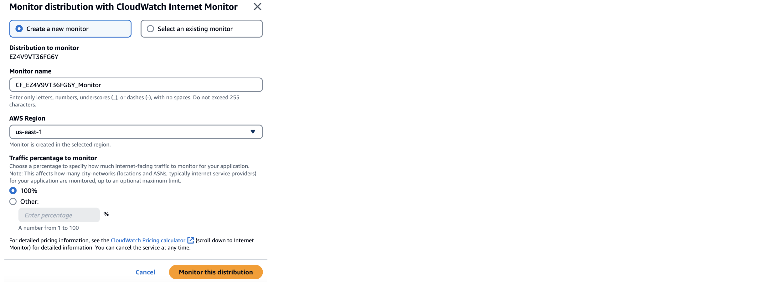  Screenshot of the dialog box for creating a monitor.